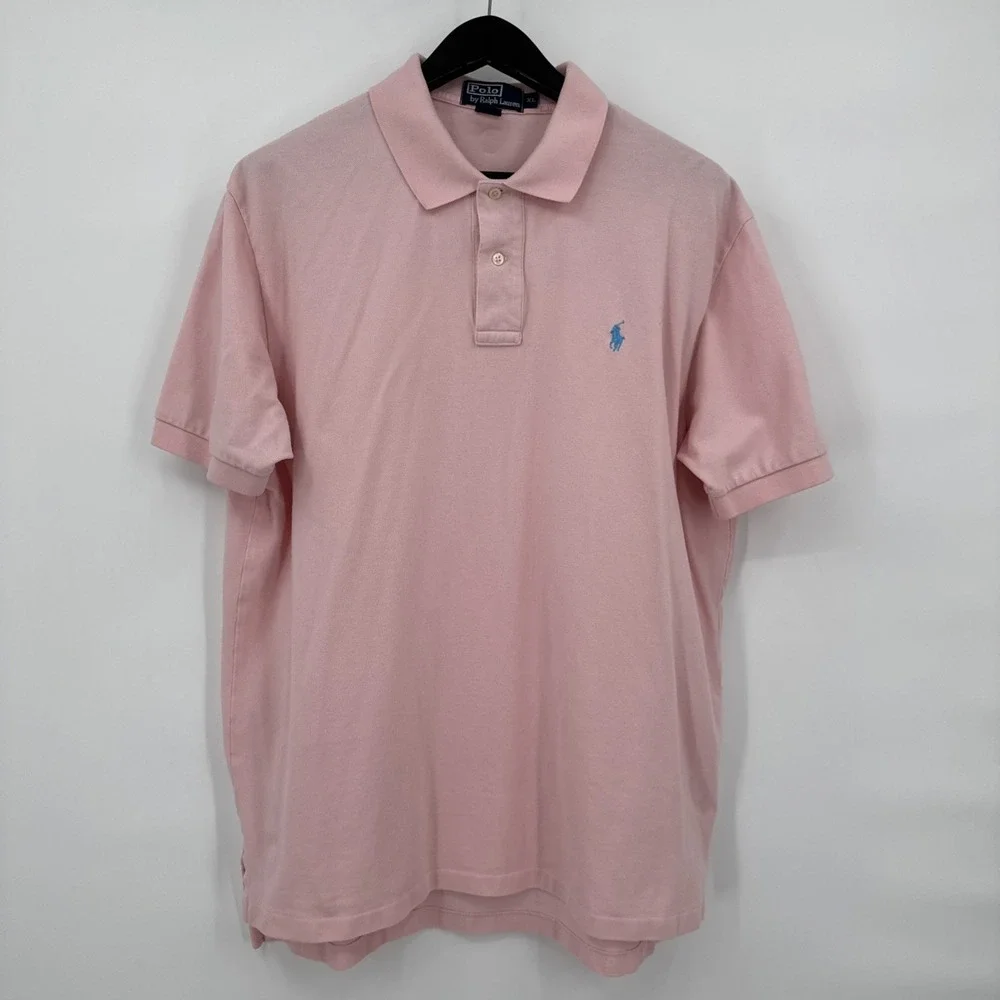Polo Ralph Lauren Mens Pink Cotton Short Sleeve Polo Shirt‎ Size X Large Vintage